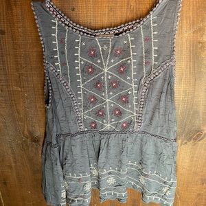 Grey Embroidered Tank Top